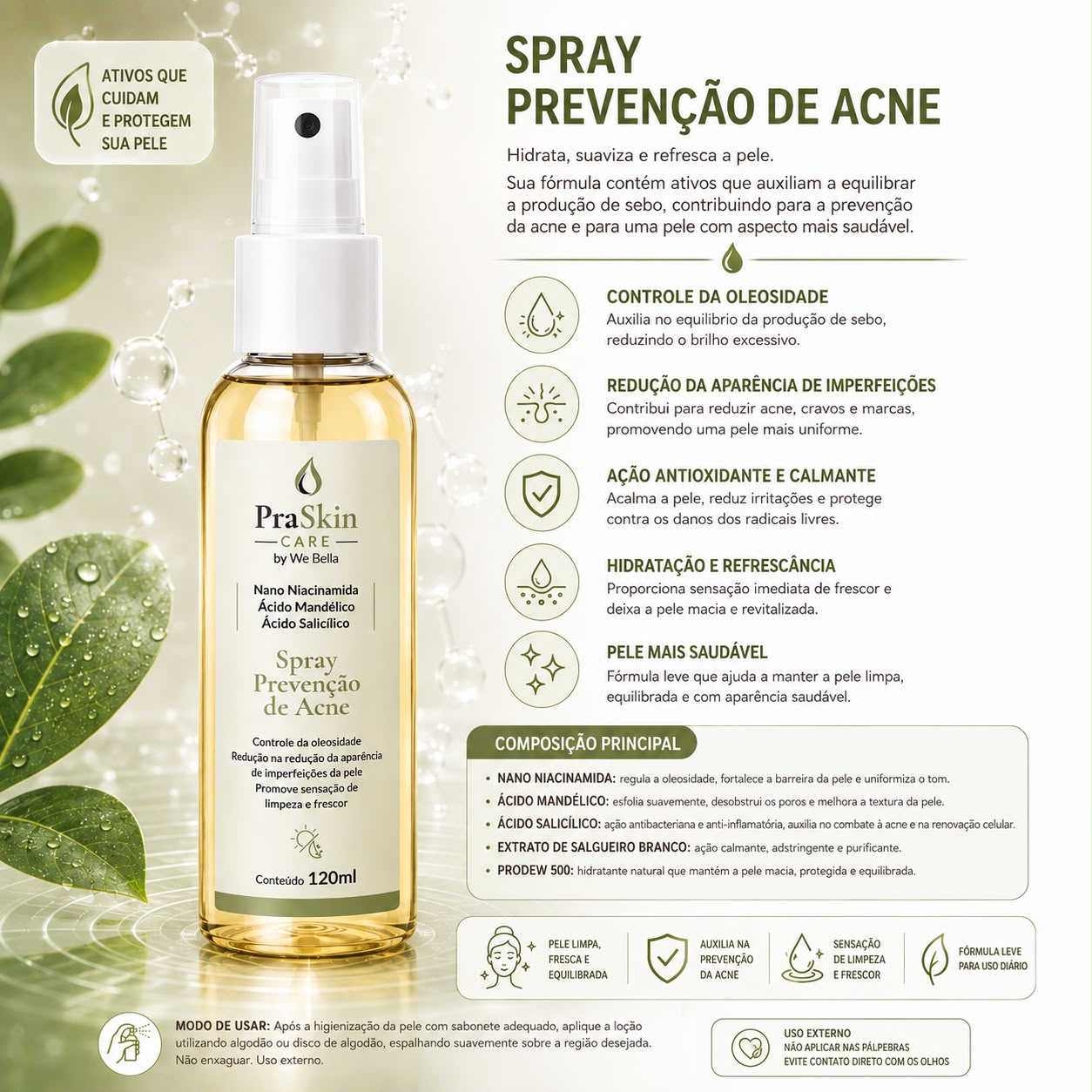 Spray Prevenção de Acne PraSkin Care by We Bella 120ml