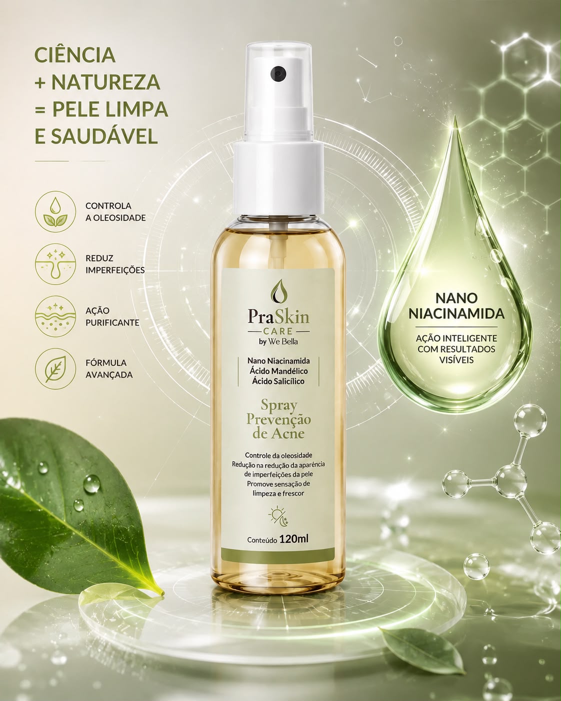 Spray Prevenção de Acne PraSkin Care by We Bella 120ml