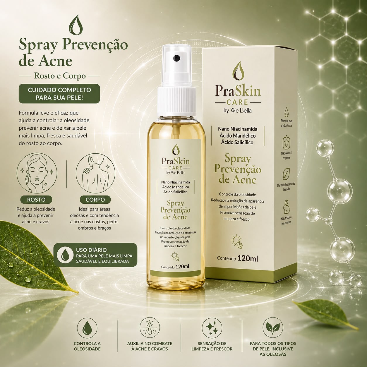 Spray Prevenção de Acne PraSkin Care by We Bella 120ml